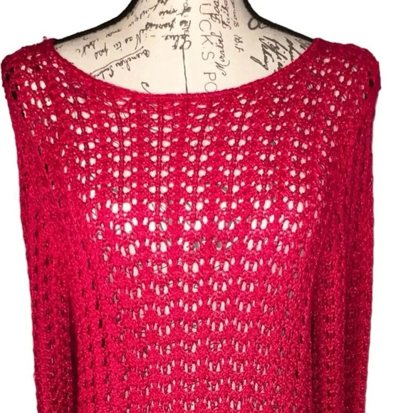 Chicos 2,US Large open knit coral 3/4 Sleeves cottage core pull over sweater  - Picture 4 of 9